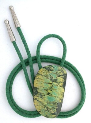 135.75 Carat Green Spiderweb Turquoise Cab 2 3/10 Inch Bolo Tie EBS5017OTH/21525