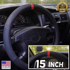 15 Inch38cm Red Stripe Steering Wheel Cover Leather Perforated Anti-slip