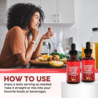 Cayenne Pepper Hawthorn Beet Root Turmeric Vitamin K2+D3 Liquid Drops 1-3 Set