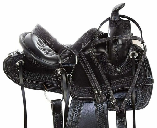 Western Cowhide Leather Horse Barrel Trail Handtooled Comfy Saddle 10 to 18 inch