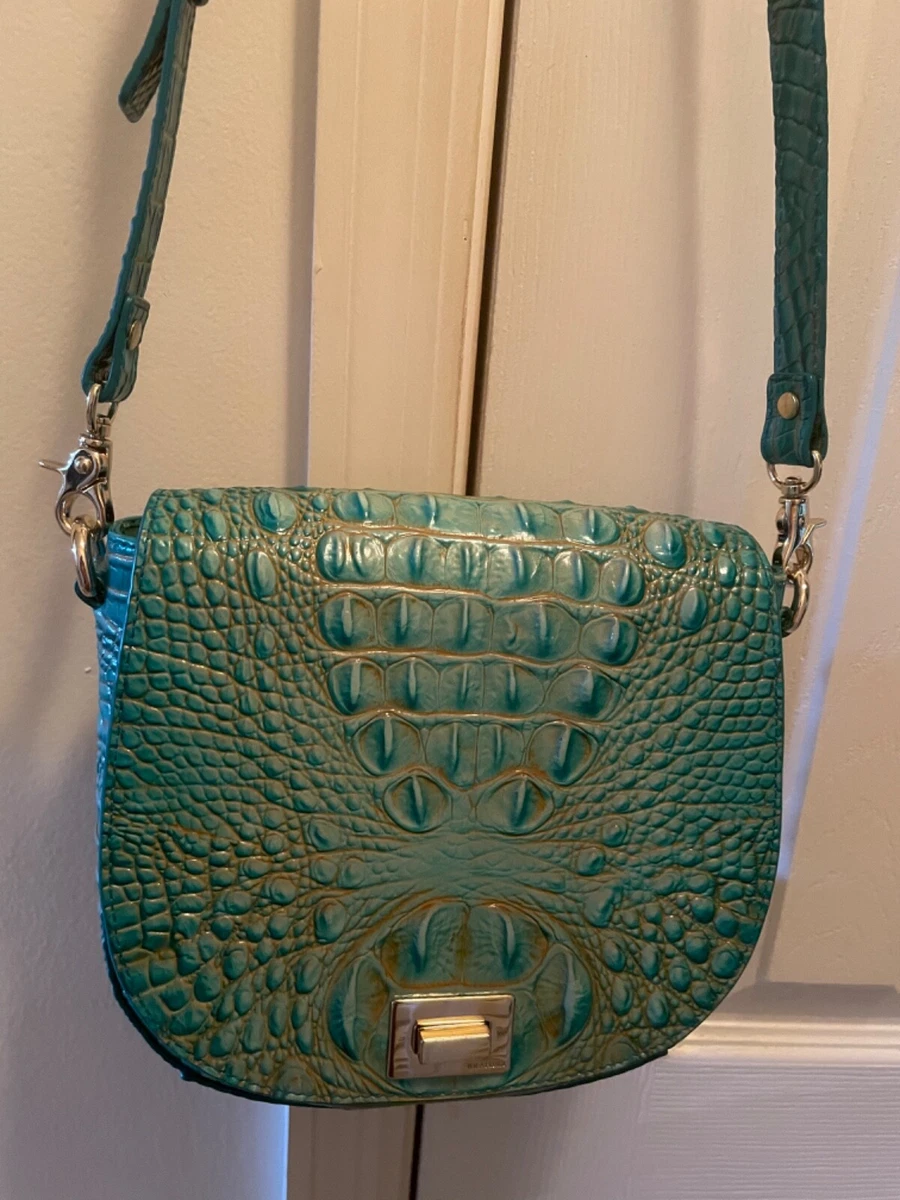 Brahmin Turquoise Blue Croc Embossed Crossbody Melbourne Bag 