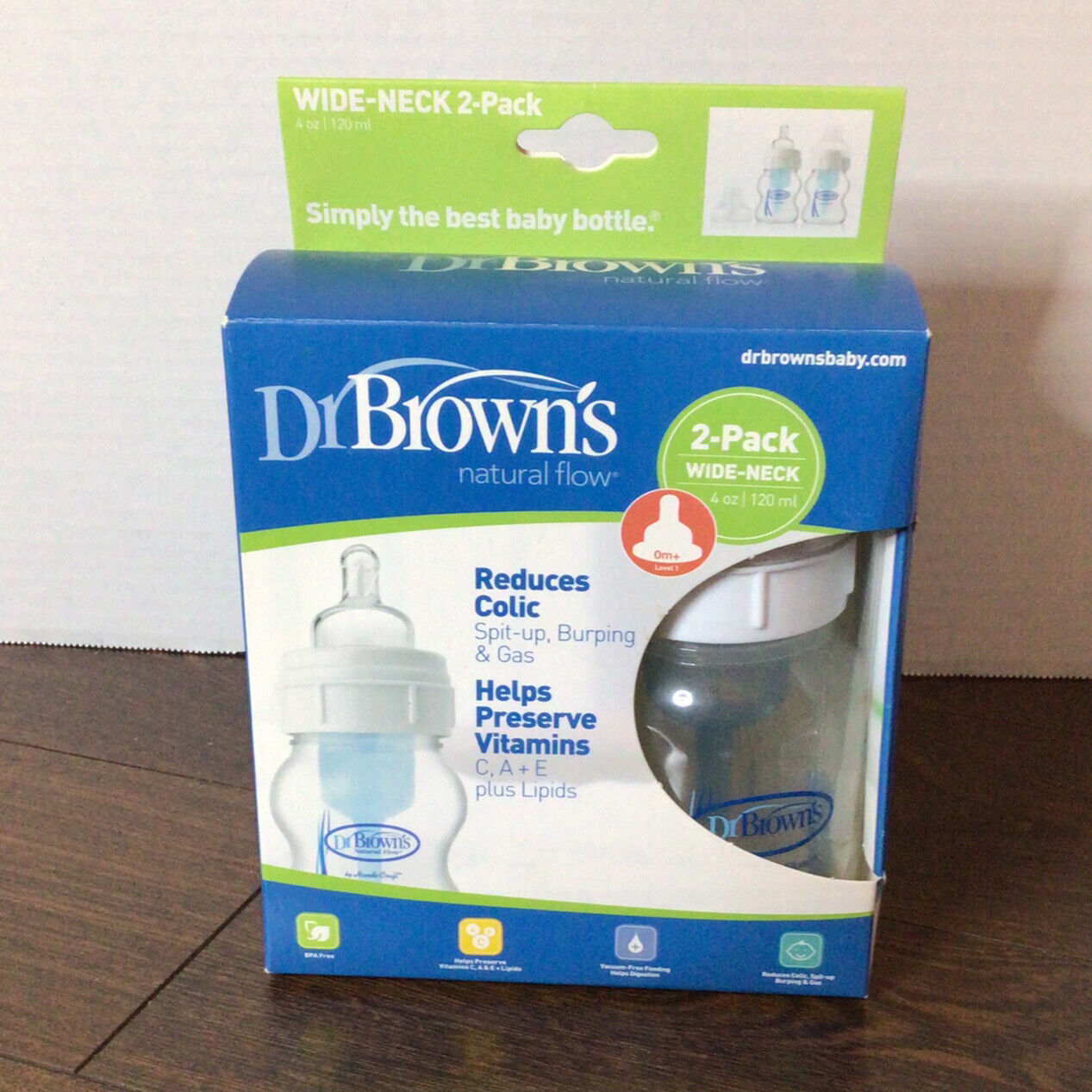Dr Brown’s Natural Flow Wide-Neck Baby Bottle 2 Pack 4oz 120ml -