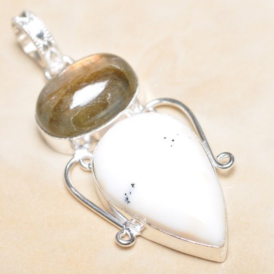 Pendentif Argent 925 Avec Agate Dendritique Naturelle - Fait Main, 2.25 Pouces, Modèle Unique #P08918