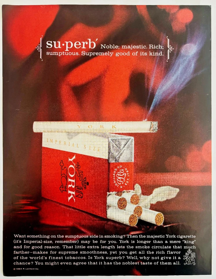1964 York Cigarettes Superb Noble Majestic Rich Advertisement Tobacco HM2CC - Image 2 of 2