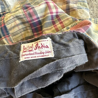 Short Vintage Années 1950-60 - Madras Patchwork, Coton, Longueur Genou, Rayé, Taille S/M
