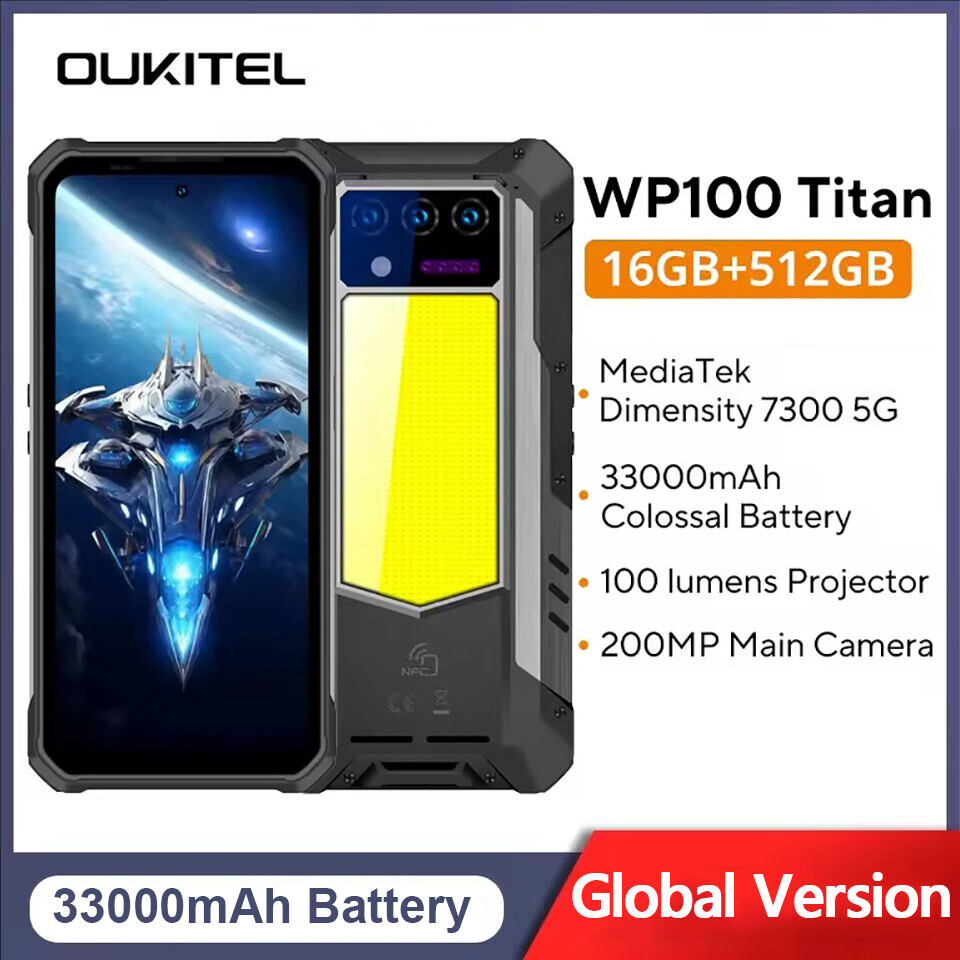 Oukitel WP100 TITAN 5G Rugged Phone Projector 33000mAh 512GB 200MP