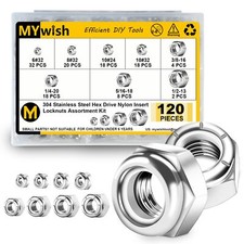 120Pcs SAE Nylon Insert Lock Nuts Assortment Kit 6 32 8 32 10 24 10 32 5/16-1...