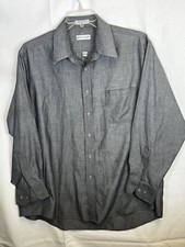 Pierre Cardin Button Up Shirt Men's Size 17-17.5 Long Sleeve Gray Cotton Blend