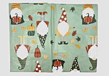 Gnomes Vinyl Tablecloth W/Flannel Backing Green 52in x 90in Oblong Pumpkins NEW