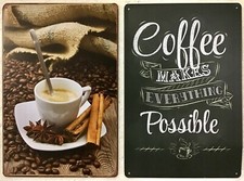 8x12 TIN SIGNS 2pc SET Coffee possible funny cinnamon beans kitchen breakfast 