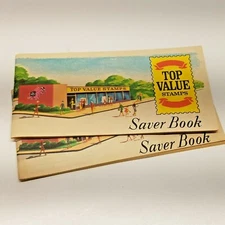 2 VTG 60s Top Value Stamp Saver Books W/ HI-D Stamps Dayton Ohio Stores & Gas