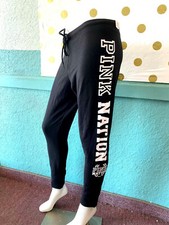 Victoria's Secret PINK NATION Gym Pant Sweatpants Black Logo Medium NWT