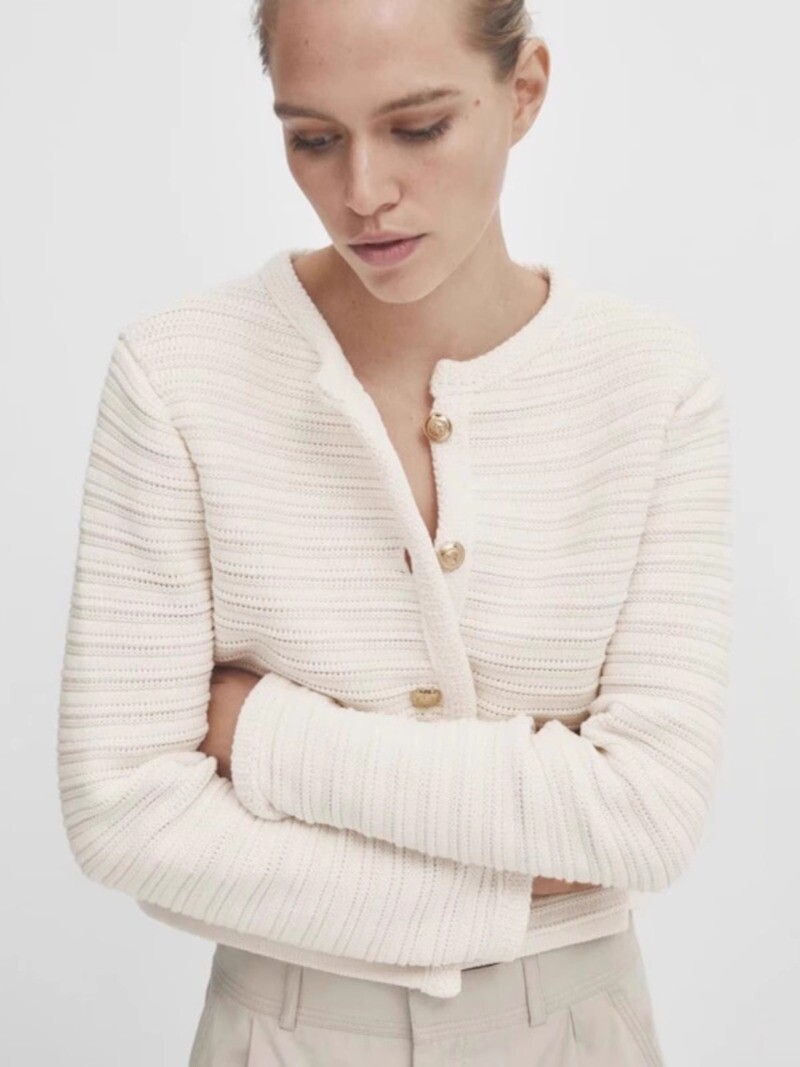 ALTRA Massimo Dutti cappotto corto cardigan donna girocollo lavorato a maglia