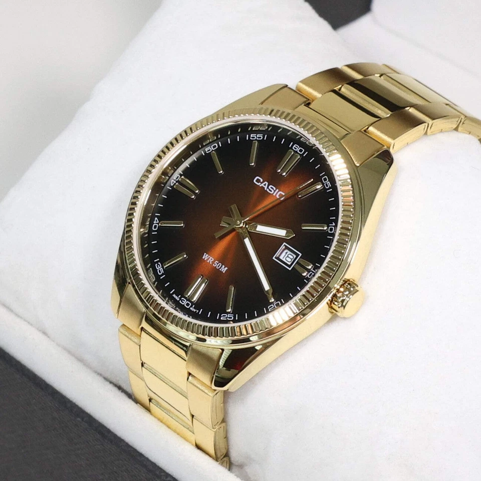 Reloj Casio Hombre Vintage Esfera Marrón Tono Dorado Acero Inoxidable MTP-1302PGC-5AVEF Foto 3 de 4