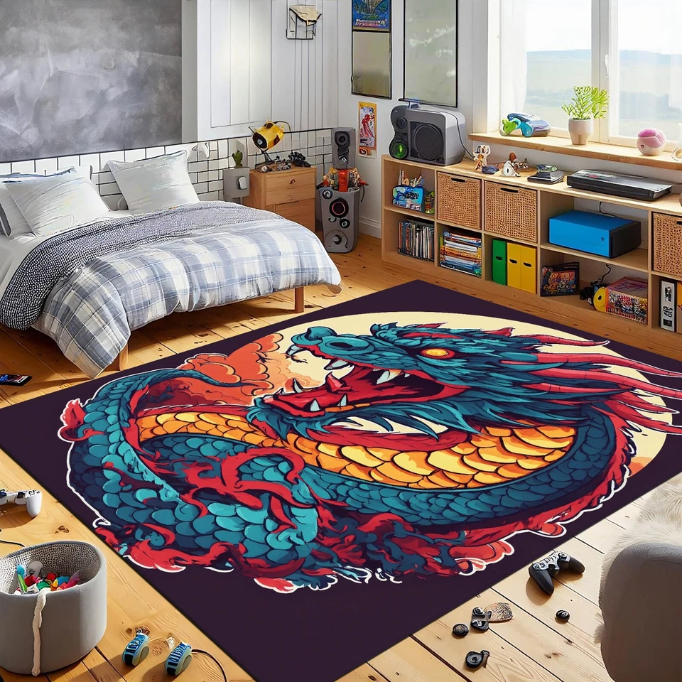 Tapete Dragão, Tapete Dragão Japonês, Tapete Azul, Tapete Animal, Tapete Decoração Animal, Vida - Imagem 4 de 4