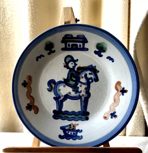 M A HADLEY plate 8 3/4" "Country Scene Blue, Girl Pony" discontinued excellent