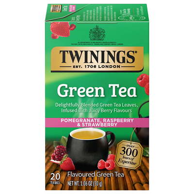 Twinings Green Tea Bags with Pomegranate, Raspberry, and Strawberry - 20 Count