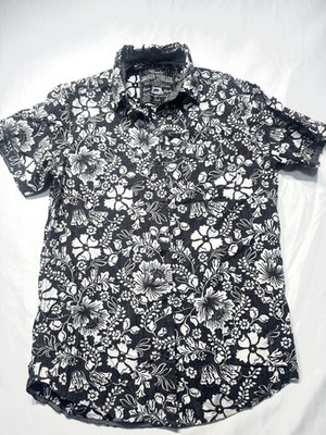 Mens Broken Threads Small Floral Hawaiian Print Button Up Shirt Short Sleeve