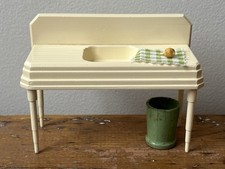 Strombecker Kitchen Sink and Wastebasket Vintage 1930s Dollhouse Miniatures