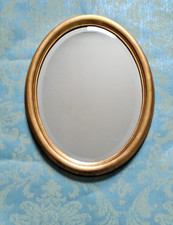 BEAUTIFUL OVAL WALL MIRROR BEVELLED GLASS GOLD GILT WOOD FRAME 45cm x 35 cm VGC