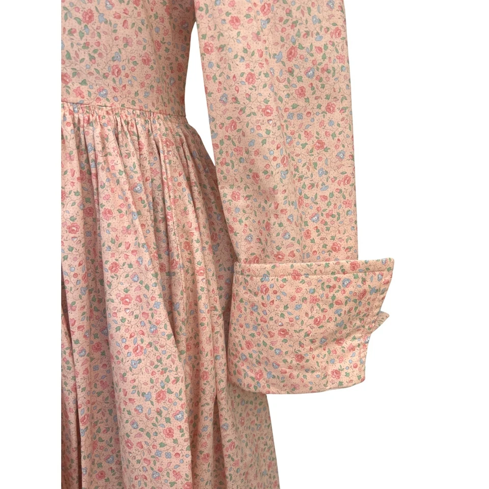 Maxi Vestido Pradera Años 80 Hecho a Mano Floral Calicó Encaje Cuello Cottagecore Vintage Foto 4 de 4