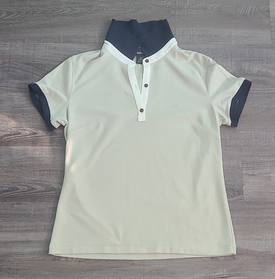 Brooks Brothers Country Club Performance Knit Polo women s M Beige Navy Cotton
