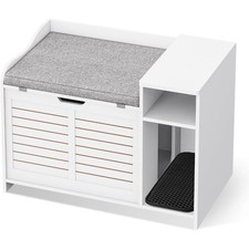 Hidden Cat Litter Box Furniture W/ Privacy Hood, Enclosed Storage Locker Design
