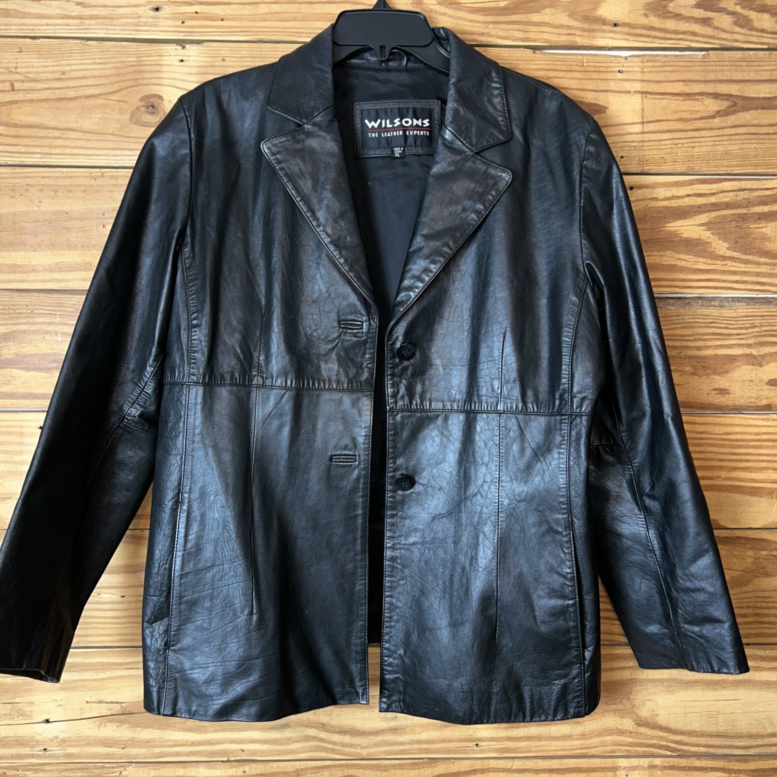 Wilsons black leather jacket two button front sid… - image 3