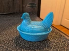 Vintage Westmoreland Blue Milk Glass Hen On Nest 5 1/2"
