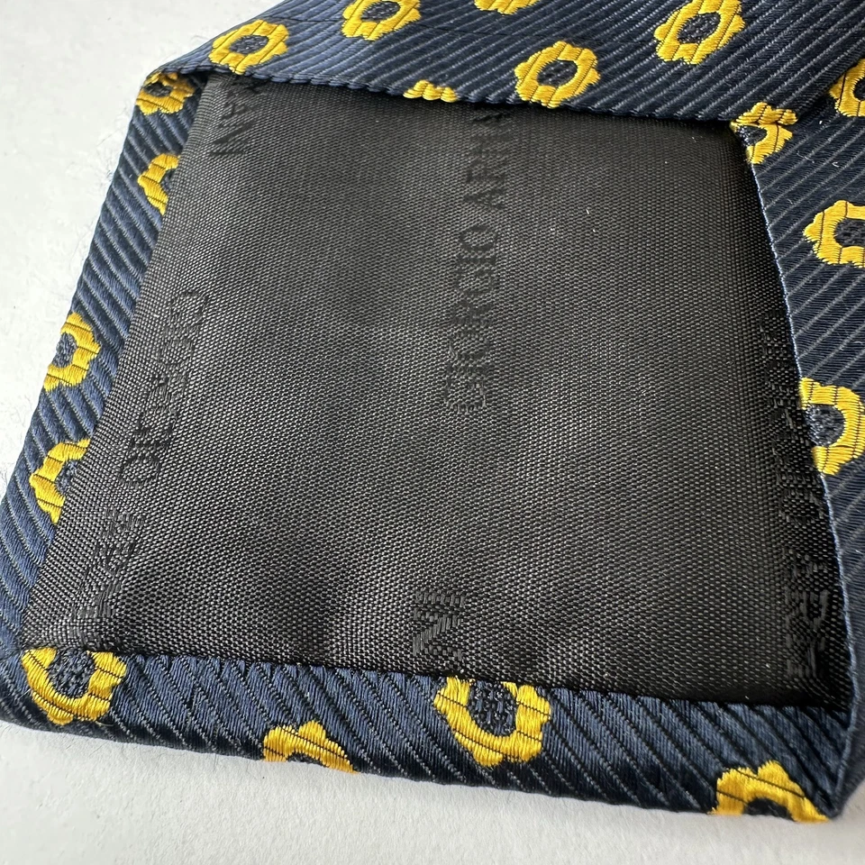 Corbata Giorgio Armani 100% Seda Diseñador ITALIA Diseño Azul Marino y Dorado Foto 4 de 4