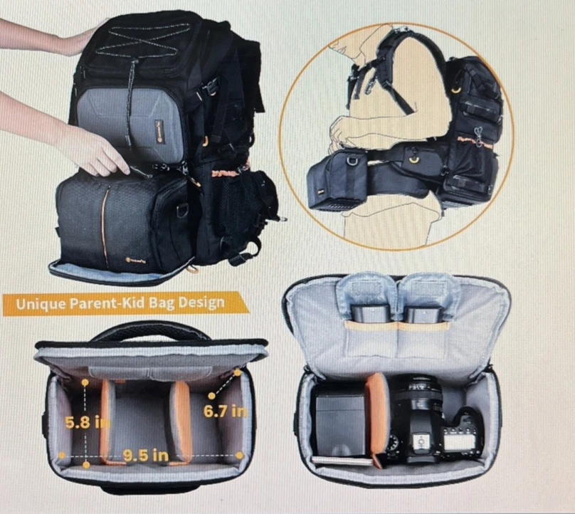 Mochila TARION Pro 2 bolsas em 1 câmera grande com compartimento para laptop 15,6" Wa... - Imagem 4 de 4