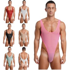 US Men Sheer Mesh High Cut Bodysuit See Through Backless Thong Leotard Underwear