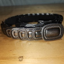 vintage 80s silver tone elastic rectangular belt boho concho western style