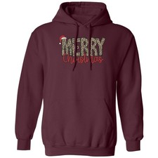 Merry Christmas Leopard Pattern - Xmas Matching Unisex Hooded Sweatshirt