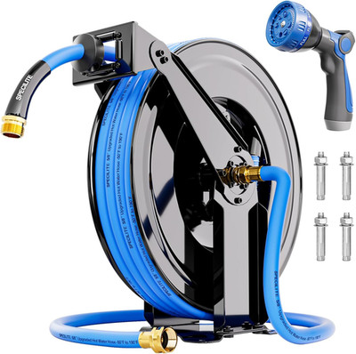 SPECILITE Retractable Hose Reel with 5/8'' Hot/Cold Garden Water Pipe 50Ft, -50 