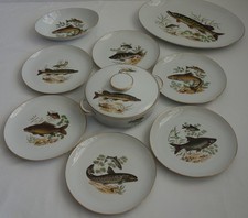 edles Fischservice Eschenbach Porzellan mit G...