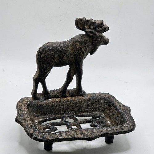 Rustic Country Cabin Decor Moose Cast Iron Metal Soap Dish Home Decor