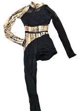 Child Large Black Snake Print Dance Costume With Rhinestones
