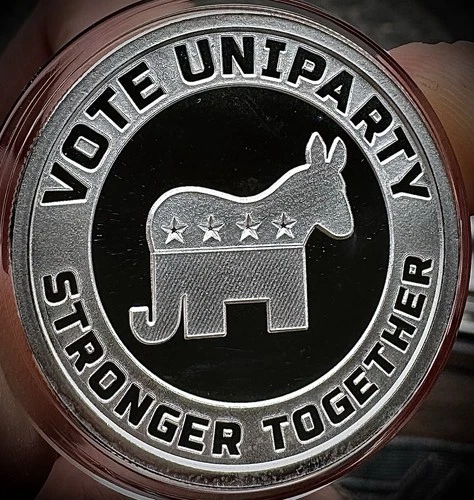 2024 1oz Silver Shield Vote Uniparty .999 AG Proof Round (COA 139/291).  No box!