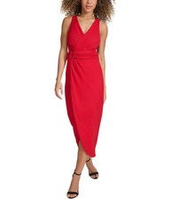 SIENA Womens Faux Wrap Midi Dress, mediumred, 16
