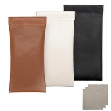 3 Pack Leather Eyeglass Cases, Portable Sunglasses Pouch Black  Blue  Brown