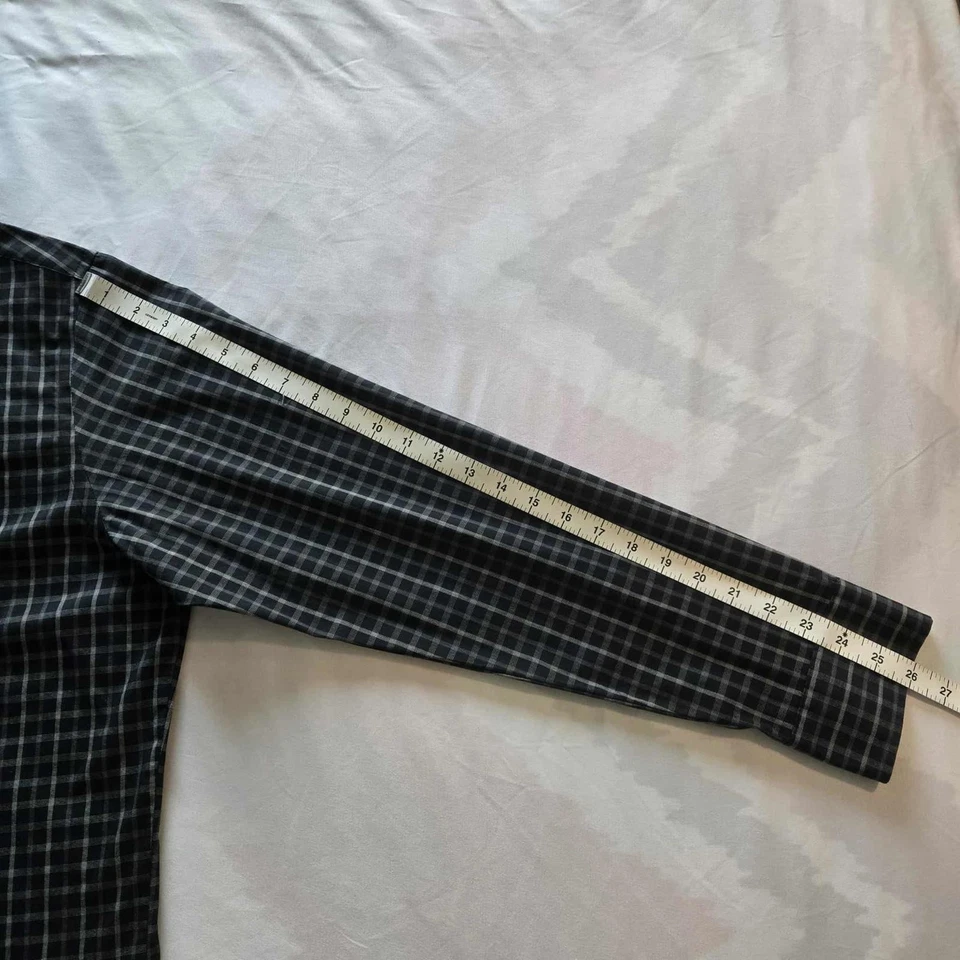 NUEVO SIN ETIQUETAS Camisa de Trabajo Para Hombre L Van Heusen Negra a Cuadros Sin Hierro Elegante Manga Larga Foto 2 de 4