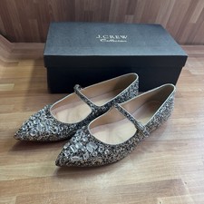 J. Crew Collection Mary Jane Flats Embellished Glitter Silver Women  s Size 8.5
