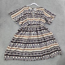 Shein Curve Dress Womens 1XL Geometric Aztec Boho Short Sleeve Pullover