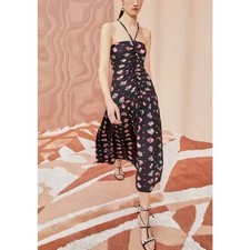 Ulla Johnson Midi Black Ruched Marcella Halter Dress