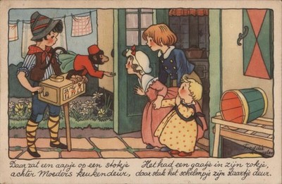 Frieda Nolle Dutch Children & Organ Grinder Monkey Original Vintage Postcard