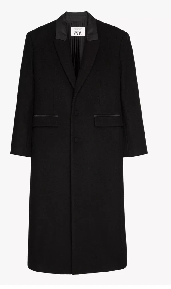 Zara NEW Black Wool blend Coat With Pleated Lining- Limited Edition Size XS  - Image 2 of 4