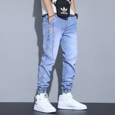 UK Herren Bündchen Jogger Jeans Elastischer Bund Designer Denim Hose Alle Größen