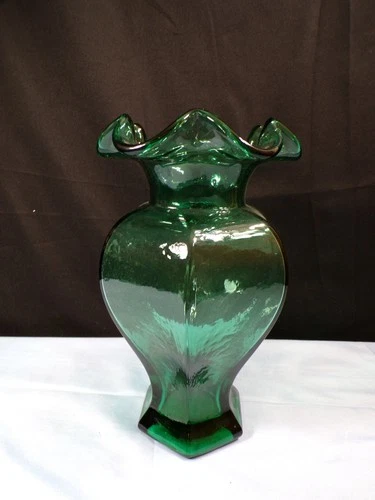 Fenton Undecorated Green Glass Vase 9" Tall INV2