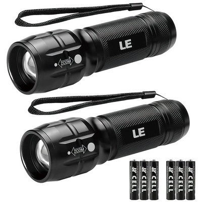 Handheld Waterproof LED Flashlights with Adjustable Focus - Two Pack & Batteries